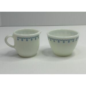 Pyrex Corning Snowflake Blue Garland Sugar Bowl (without/ No Lid) & Creamer Cup